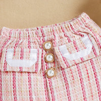 Girls Pink Teddy Bear Applique Short Sleeve T-Shirt With Skirt Sets 2 pc. Sets
