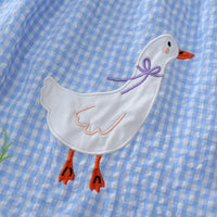 Girls Blue Gingham Checked Sleeveless Fit & Flare Dress With Duck Applique Casual Dresses