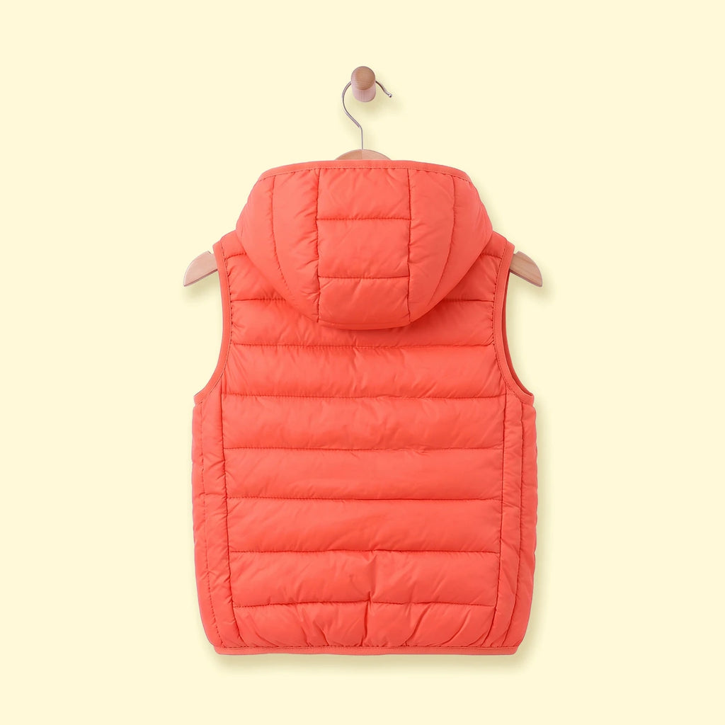 Girls Orange Sleeveless Hooded Puffer Jacket Coats & Jackets