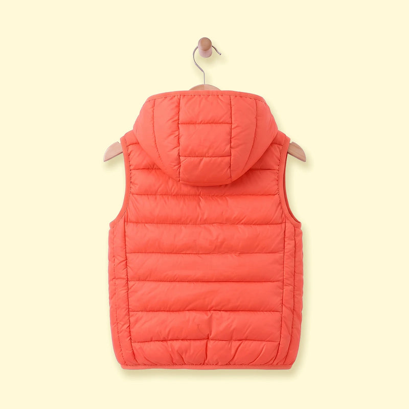Girls Orange Sleeveless Hooded Puffer Jacket Coats & Jackets
