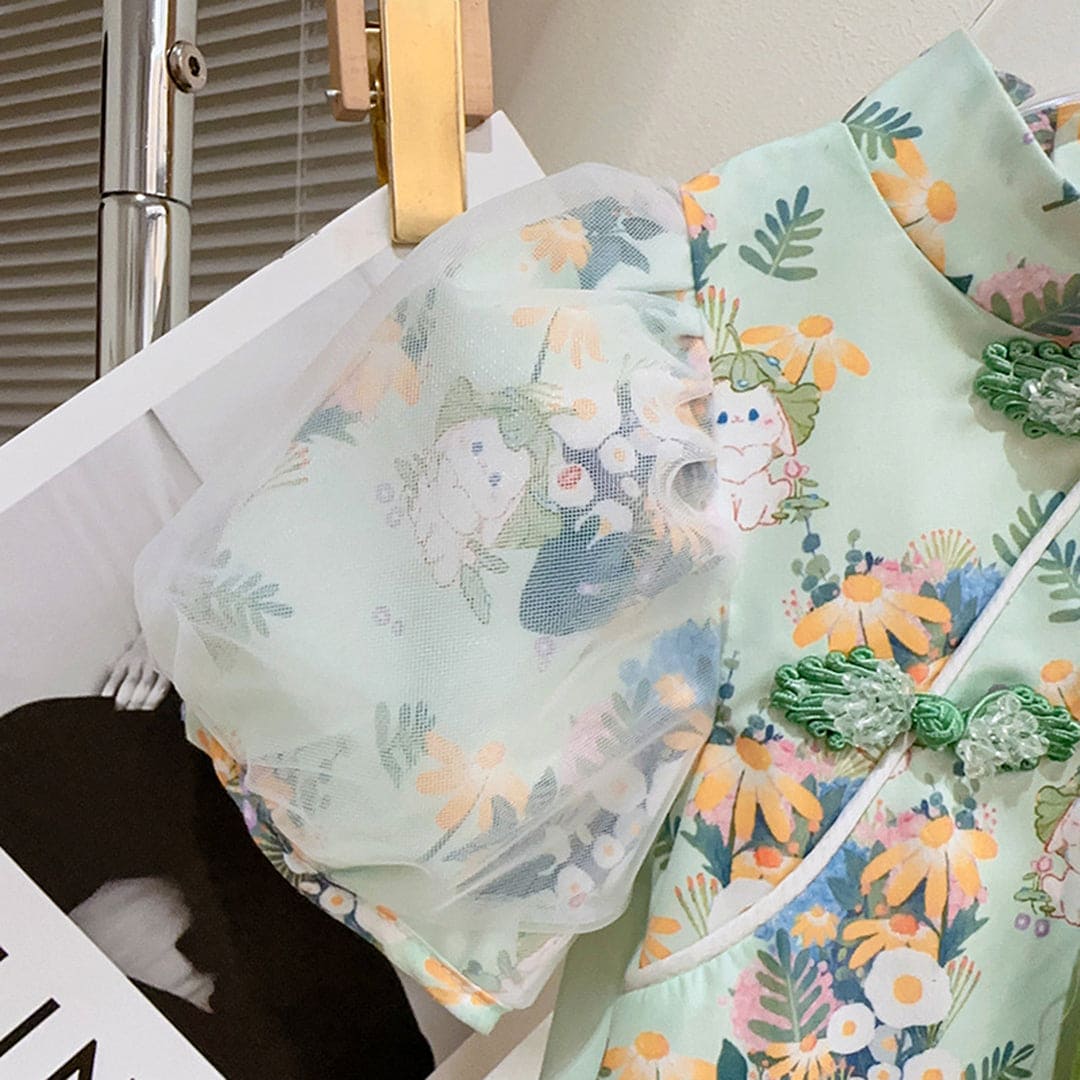 Girls Kimono Style A-line Floral Print Dress Casual Dresses   