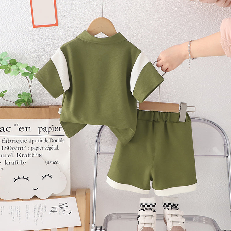 Boys Green Alphabetic Print Short Sleeves Polo T-Shirt With Shorts Set 2 pc. Sets