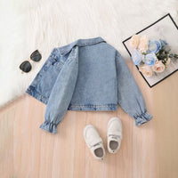 Girls Blue Solid Denim Long Sleeves Winter Jacket Coats & Jackets