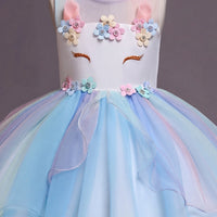 Girls Light Blue Floral Applique Sleeveless Fit & Flare Party Wear Dress Party Dresses