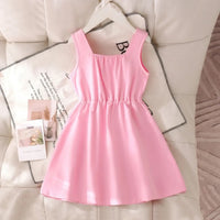 Girls Pink Bow Applique Sleeveless A-line Dress Casual Dresses