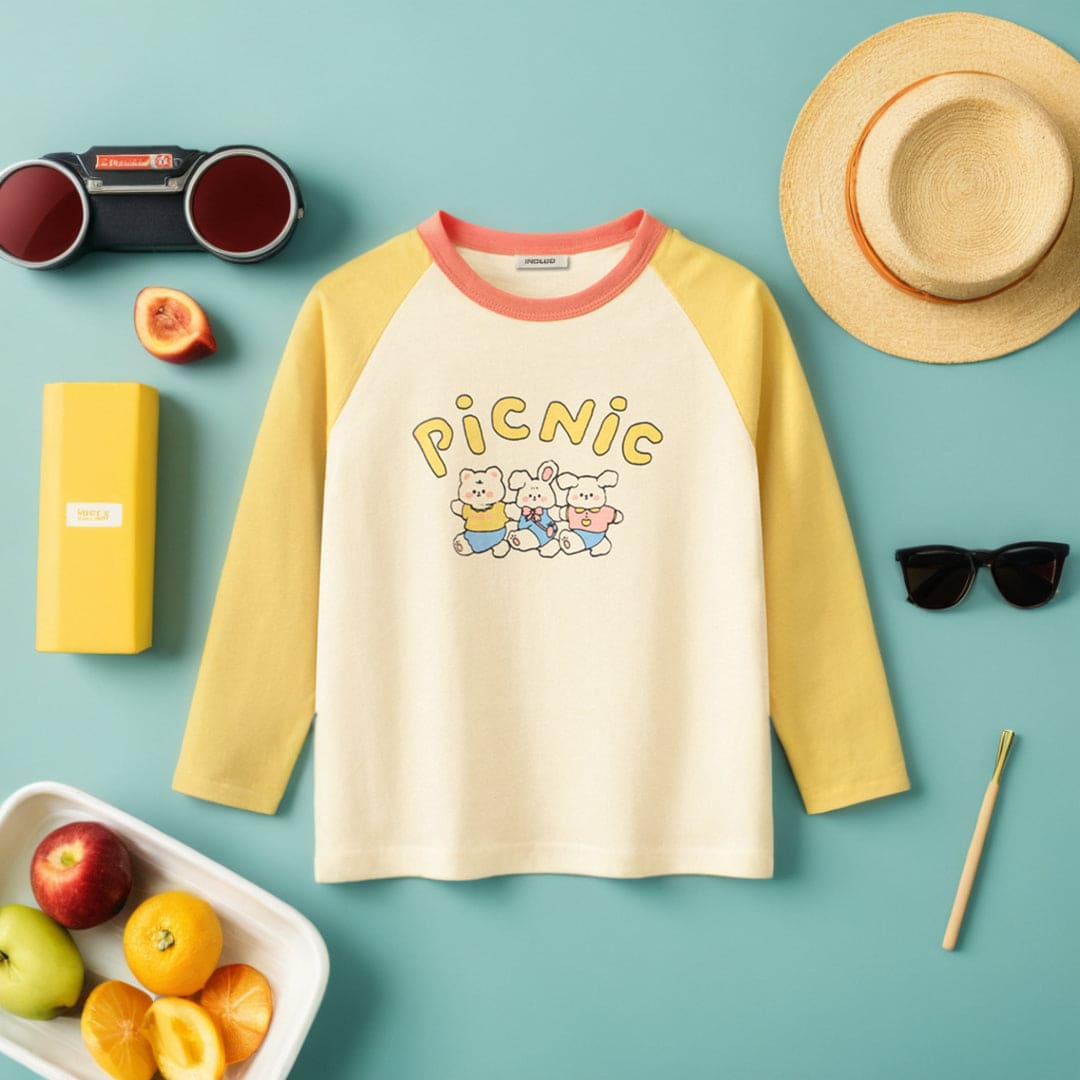 Girls Printed Raglan Sleeves T-shirt Tshirts Yellow 1-2 Y 