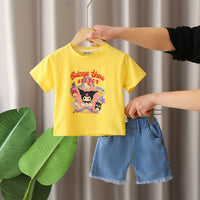 Boys Yellow Cartoon Printed Short Sleeves T-Shirt With Denim Shorts Set 2 pc. Sets Yellow 1-2 Y