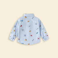 Boys Sky Blue Car Print Long Sleeve Shirt Shirts