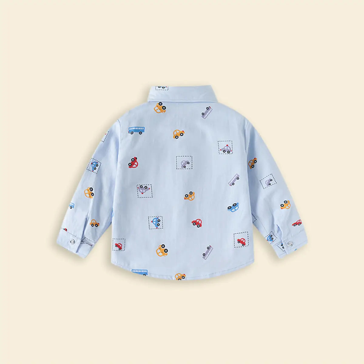 Boys Sky Blue Car Print Long Sleeve Shirt Shirts