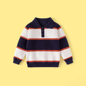 Boys Navy Blue Long Sleeve Striped Polo Sweater Sweaters & Cardigans Navy Blue 2-3 Y