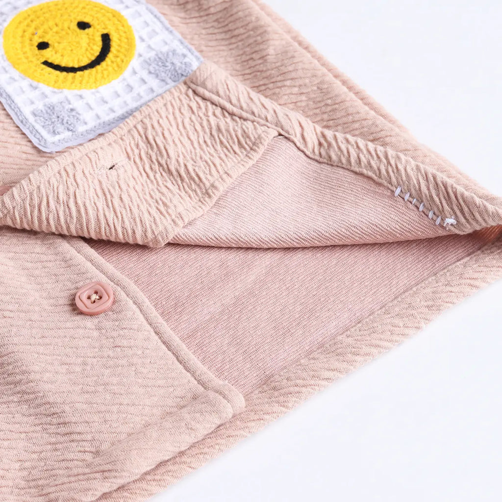 Boys Beige Smiley Printed Short Sleeve Shirt With Elasticated Shorts Sets 2 pc. Sets