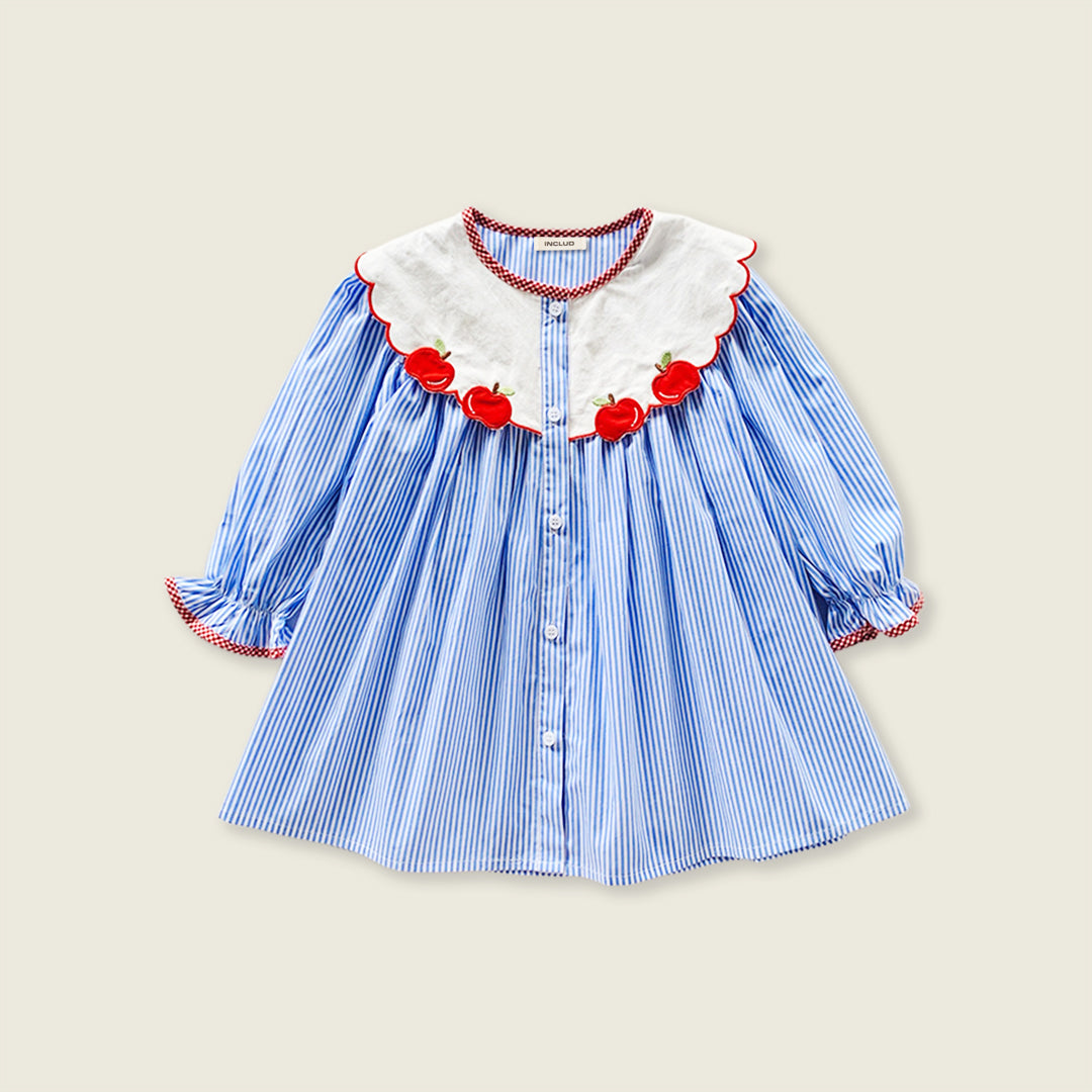 Girls Peter Pan Collar Pin Stripe Dress Casual Dresses   
