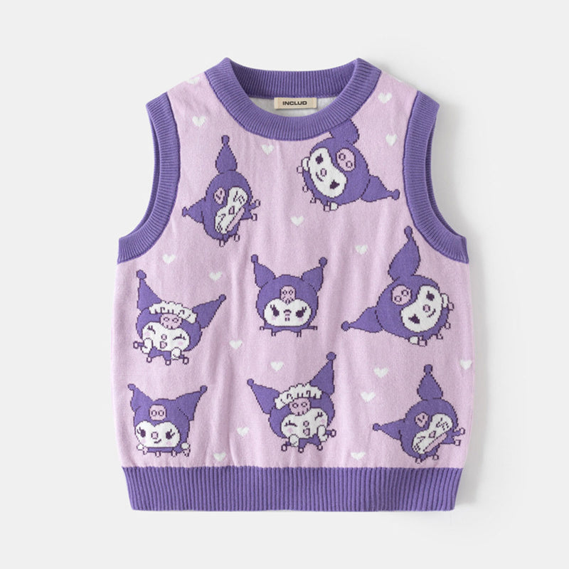 Girls Purple Self-Design Jacquard Sweater Vest Sweaters & Cardigans