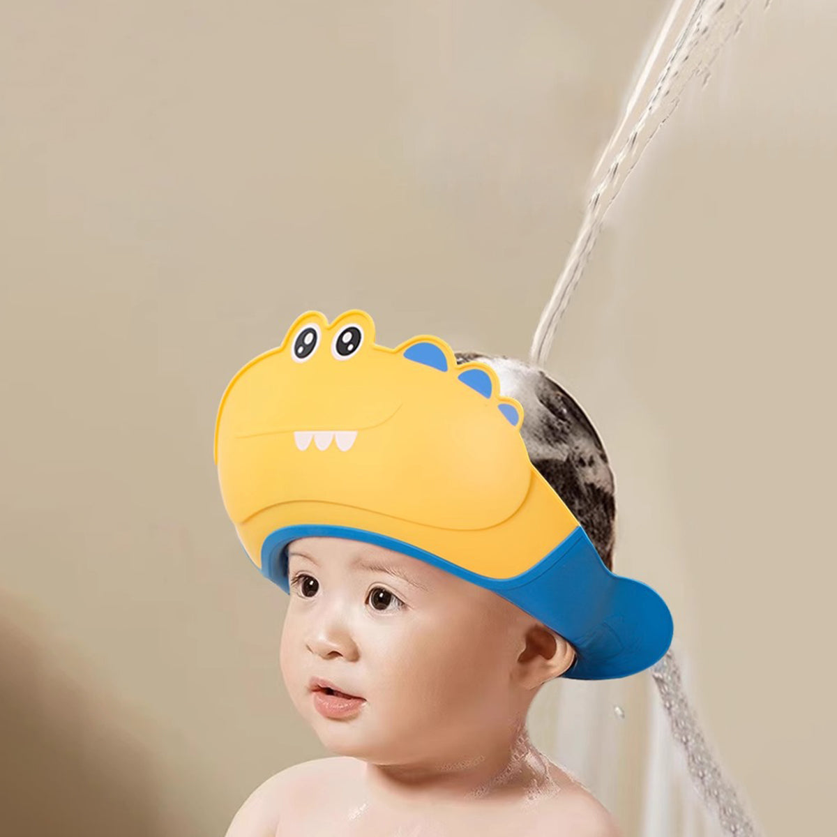 Baby Yellow Dinosaur Shower Cap with Water Guard Trending Accessories Yellow Onesize