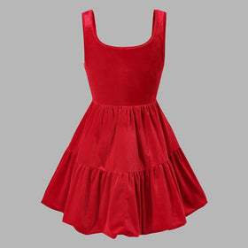 Girls Red Sleeveless Tiered Fit & Flare Dress Casual Dresses