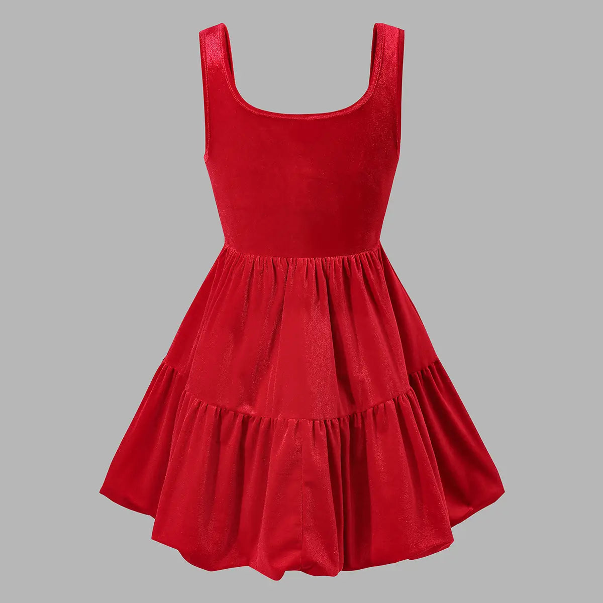 Girls Red Sleeveless Tiered Fit & Flare Dress Casual Dresses