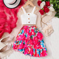 Girls White Textured Sleeveless Crop Top With Skirt Sets 2 pc. Sets White 3-4 Y