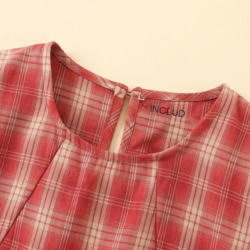 Girls Red Checked Sleeveless Top with Pants Sets 2 pc. Sets