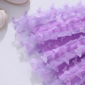 Girls Purple Butterfly Applique Flutter Sleeves Fit And Flared Dress Casual Dresses