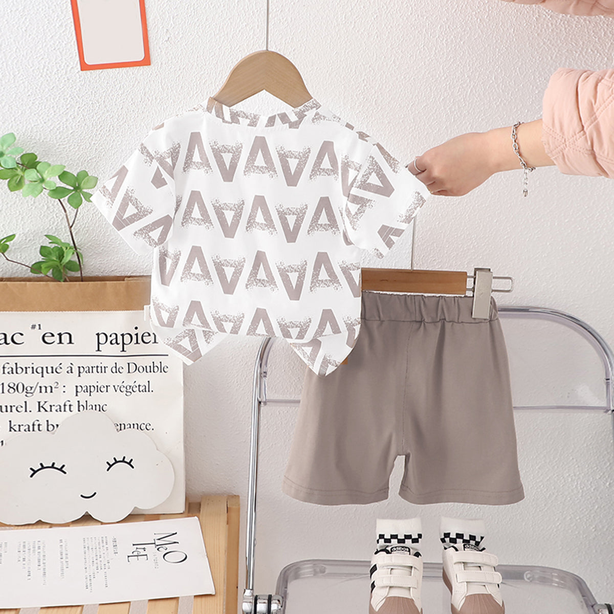 Boys Light Brown Printed Short Sleeves T-Shirt With Shorts Set 2 pc. Sets