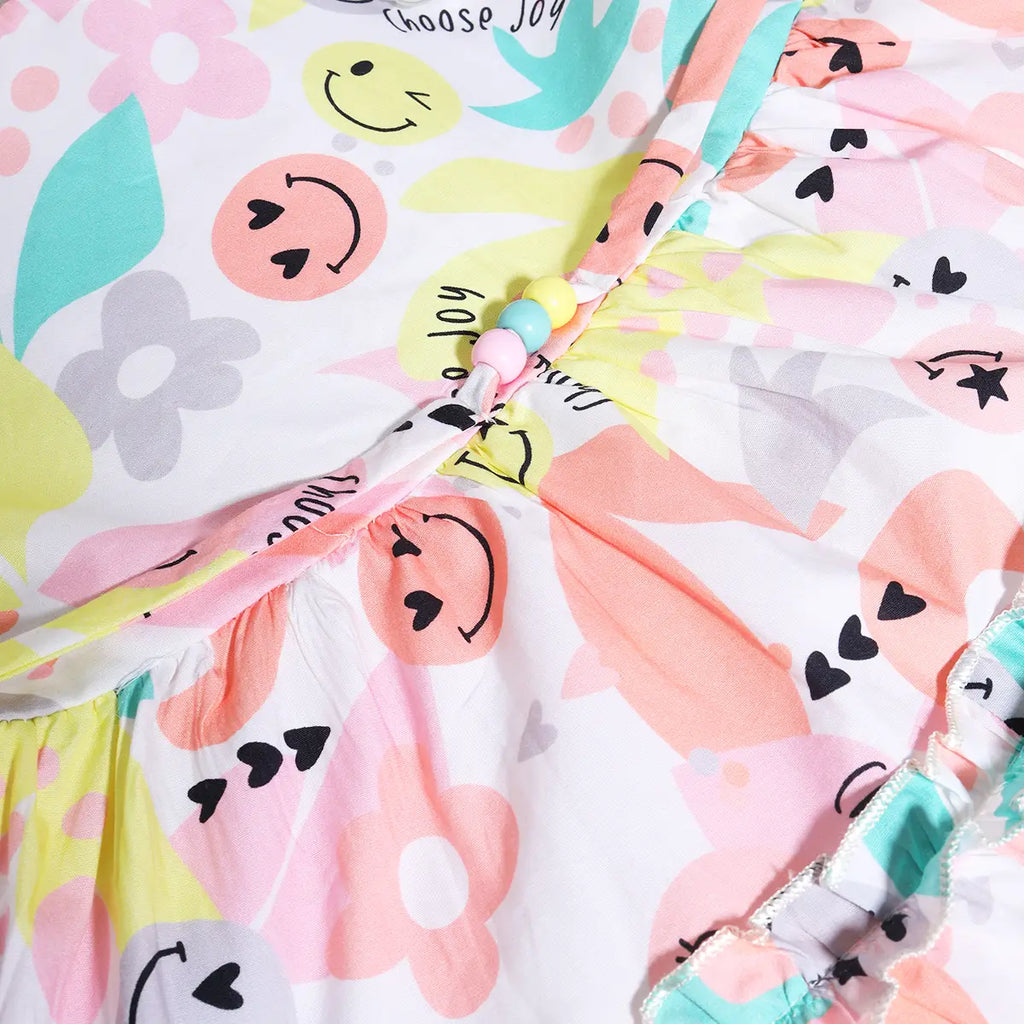 Girls Yellow Printed Short Sleeve Fit & Flare Dress Casual Dresses