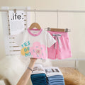 Girls Pink Floral Printed Short Sleeve T-Shirt With Elasticated Shorts Sets 2 pc. Sets Pink 1-2 Y