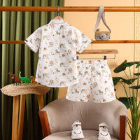 Boys Multicolor Animal Printed Shirt With Printed T-Shirt and Shorts Sets Sets