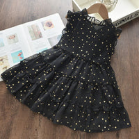 Girls Sleeveless Star Foil Print Fit & Flare Dress Casual Dresses Black 2-3 Y 