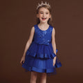 Girls Royal Blue Embroidered Sleeveless Layered Party Dress With Bow Party Dresses Royal Blue 2-3 Y