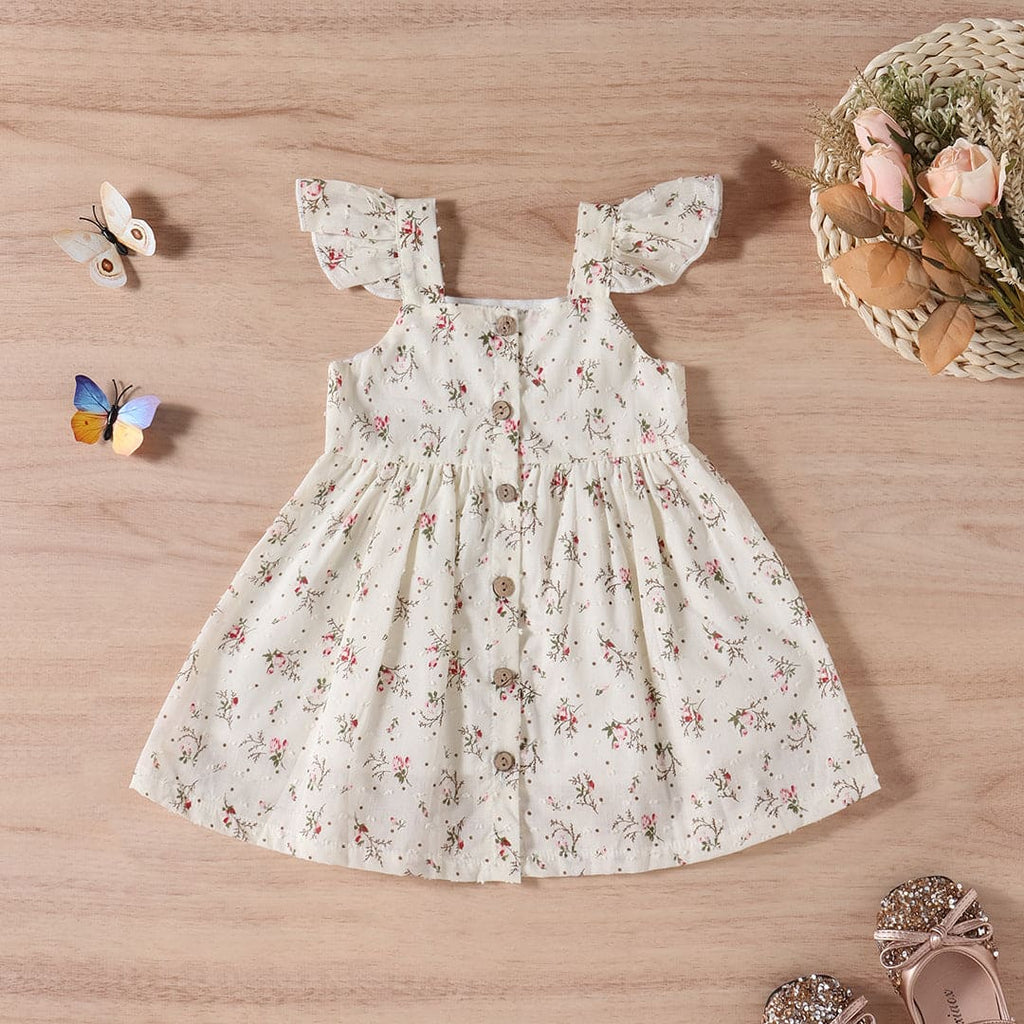 Girls Floral Printed Fit & Flare Dress Casual Dresses Apricot 1-2 Y 