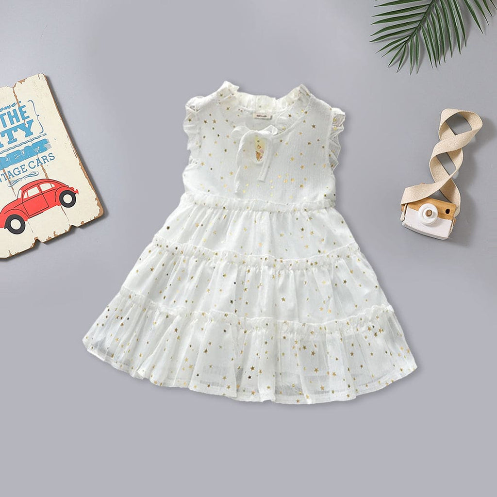 Girls Sleeveless Star Foil Print Fit & Flare Dress