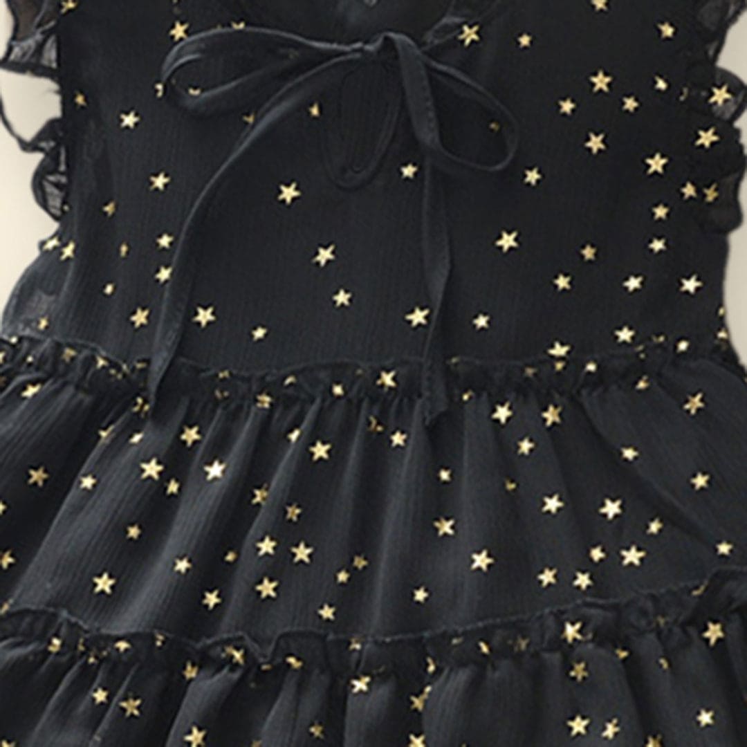 Girls Sleeveless Star Foil Print Fit & Flare Dress Casual Dresses   