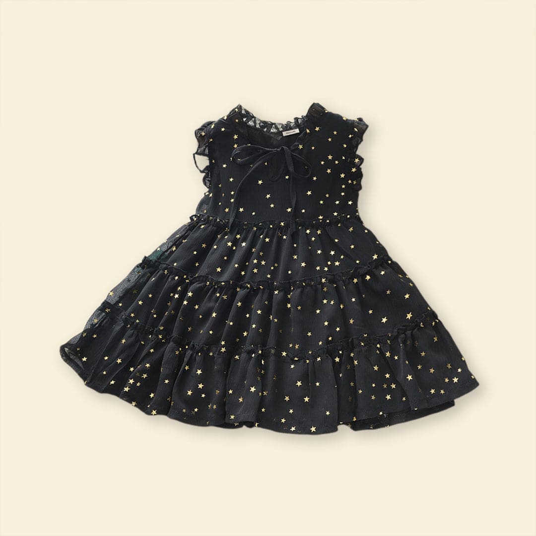 Girls Sleeveless Star Foil Print Fit & Flare Dress Casual Dresses   