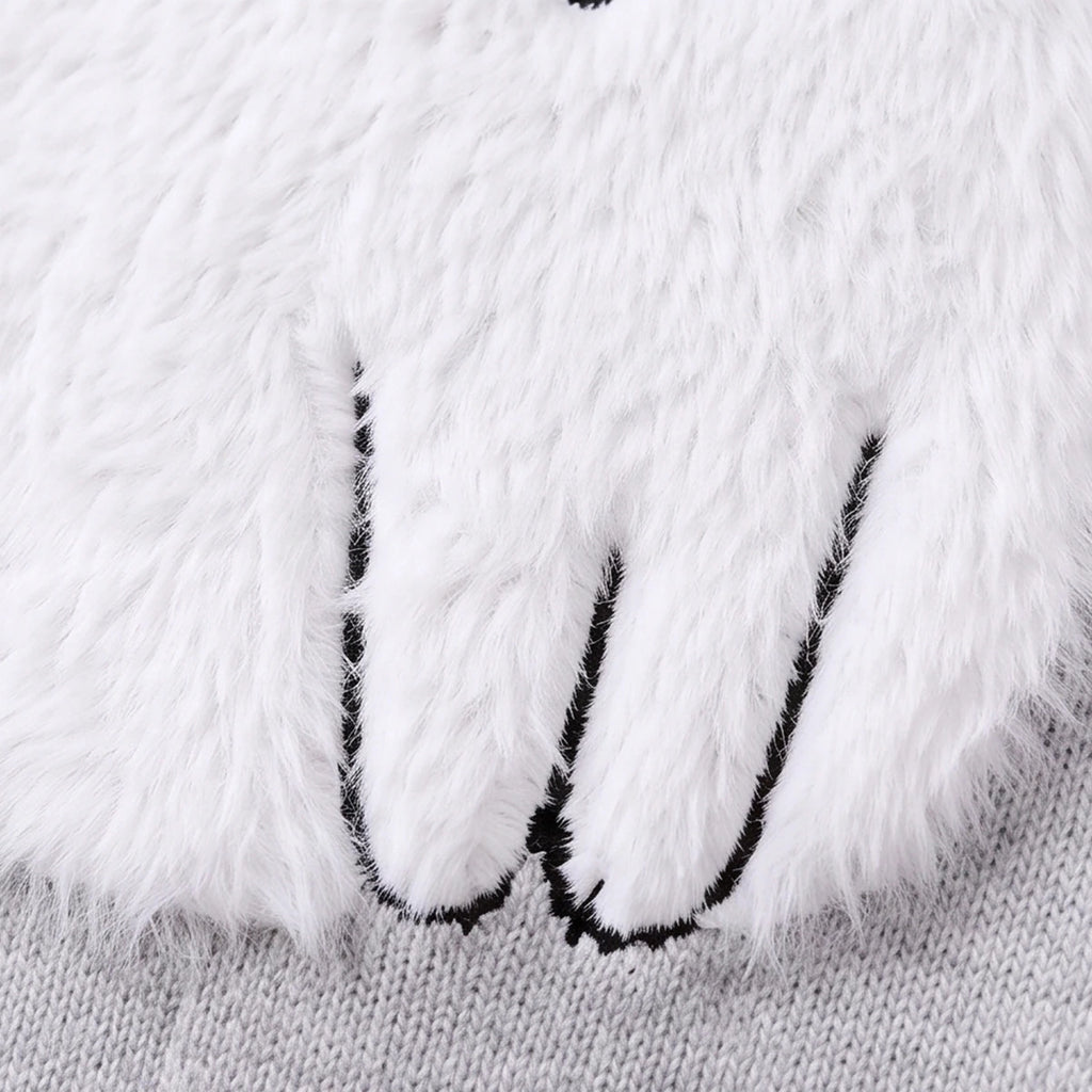 Girls Grey Cat Applique Knitted Sweater Dress Casual Dresses