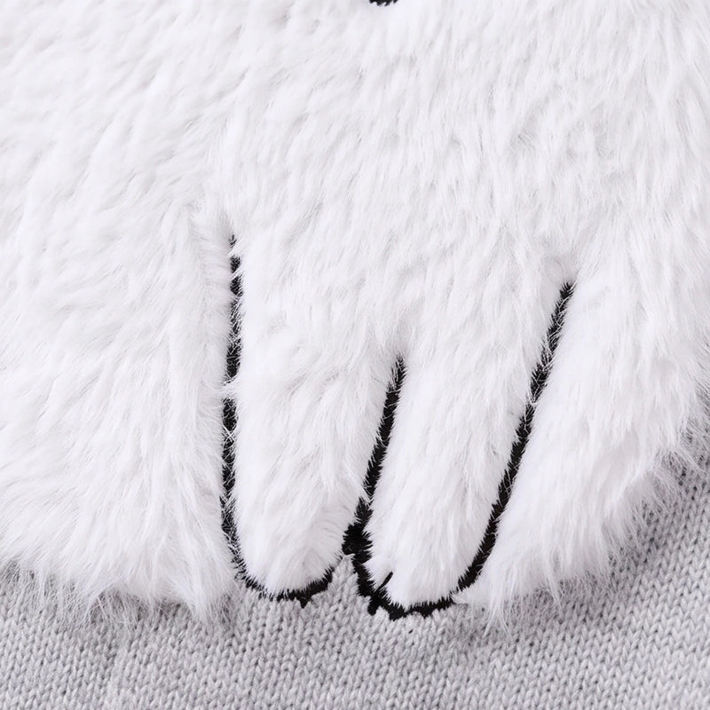 Girls Grey Cat Applique Knitted Sweater Dress Casual Dresses