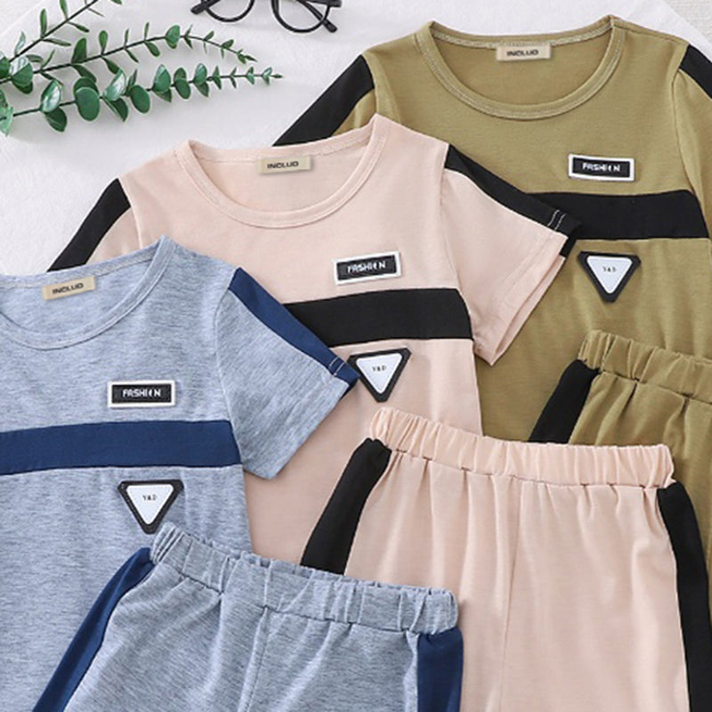 Boys Multicolor Color-blocked T-Shirt With Elasticated Shorts Set ( Pack Of 3 ) 2 pc. Sets