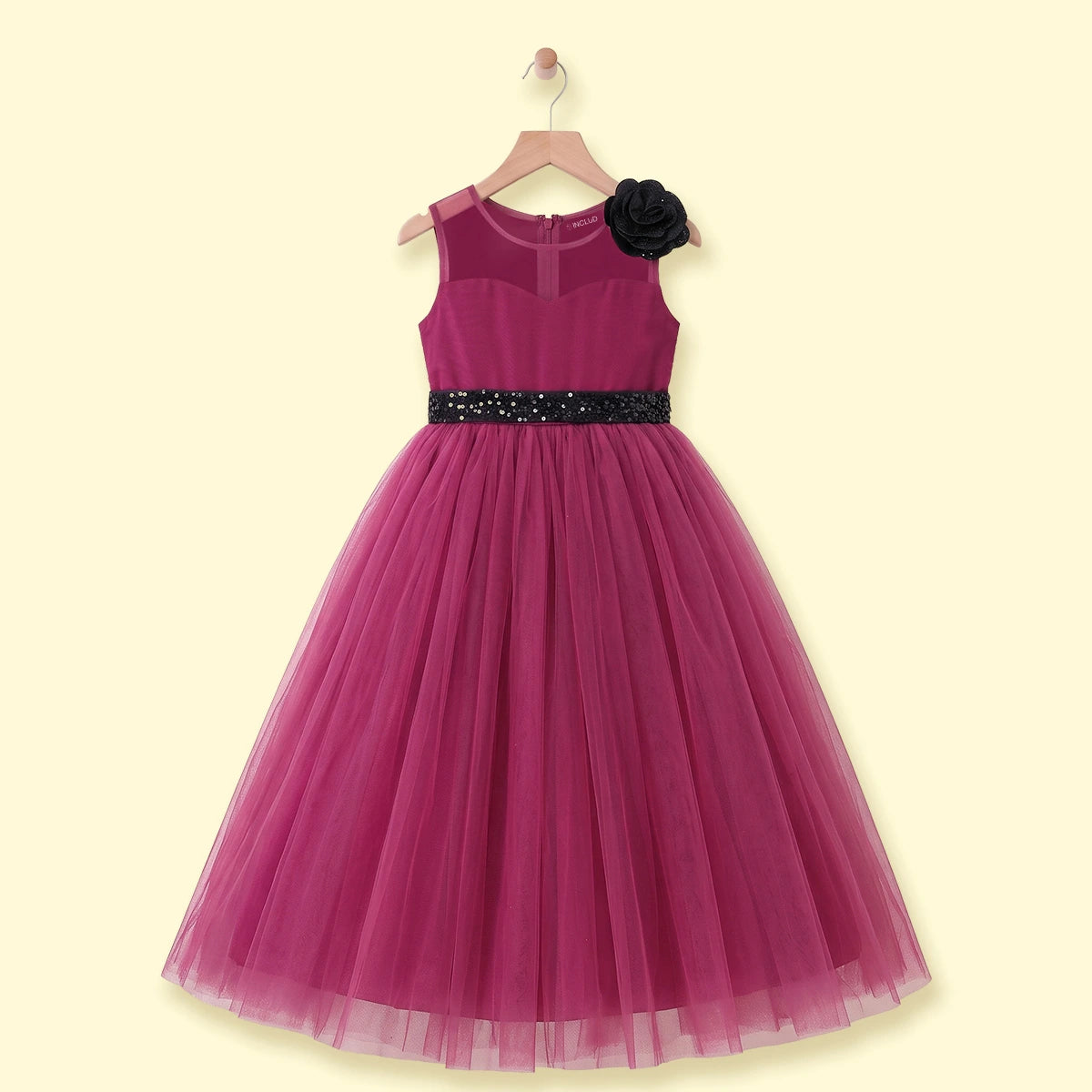 Girls Dark Pink Floral Applique Fit & Flare Party Dress Party Dresses Dark Pink 2-3 Y