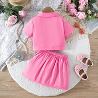 Girls Pink Self-Design Crop Length Top With Skirt Sets 2 pc. Sets