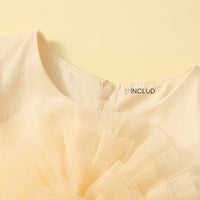 Girls Yellow Floral Applique Puff Sleeve Fit & Flare Party Dress Party Dresses