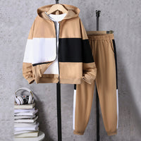 Boys Khaki Color-blocked Hooded Sweatshirt With Pants Sets 2 pc. Sets Khaki 12-13 Y