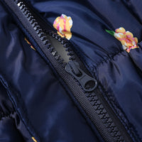 Girls Navy Blue Rose Printed Hooded Puffer Jacket Coats & Jackets