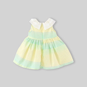 Girls Yellow Checked Bunny Embroidered Sleeveless Fit & Flare Dress Casual Dresses
