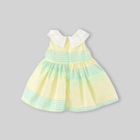 Girls Yellow Checked Bunny Embroidered Sleeveless Fit & Flare Dress Casual Dresses