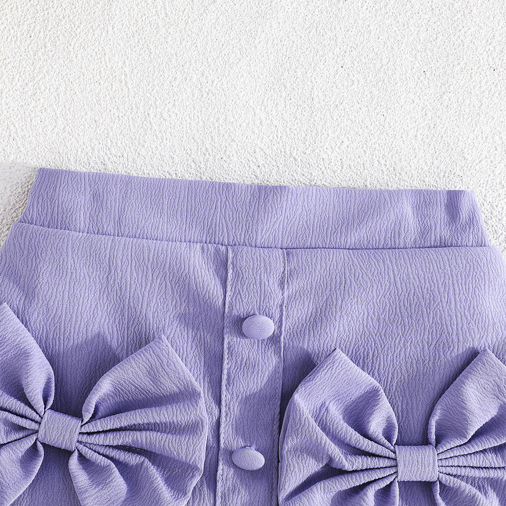 Girls Purple Sleeveless Top With Big Bow And Shorts Sets 2 pc. Sets