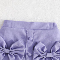 Girls Purple Sleeveless Top With Big Bow And Shorts Sets 2 pc. Sets