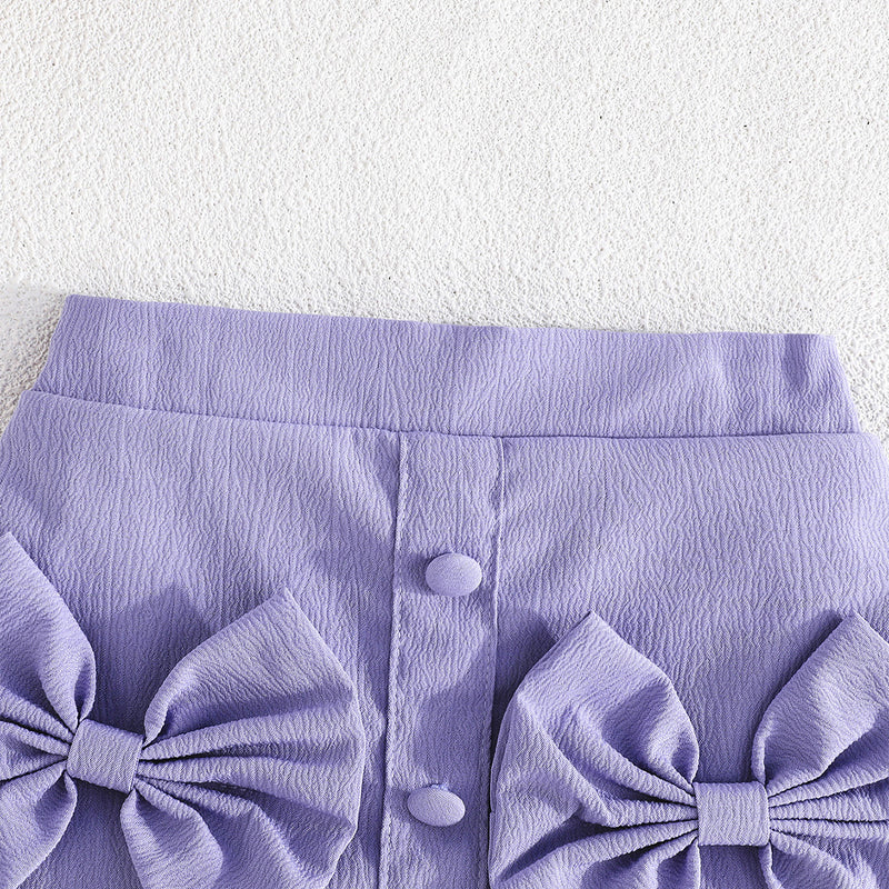 Girls Purple Sleeveless Top With Big Bow And Shorts Sets 2 pc. Sets