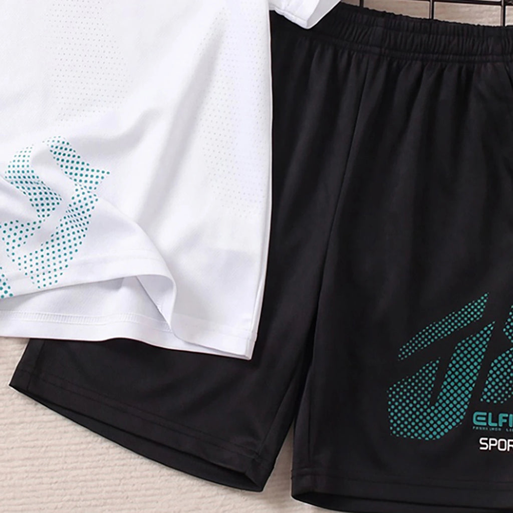 Boys White Typography Print Short Sleeve T-Shirt With Shorts Sets 2 pc. Sets