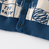 Boys Blue Cardigan With Self Design Cat Ptterns Sweaters & Cardigans