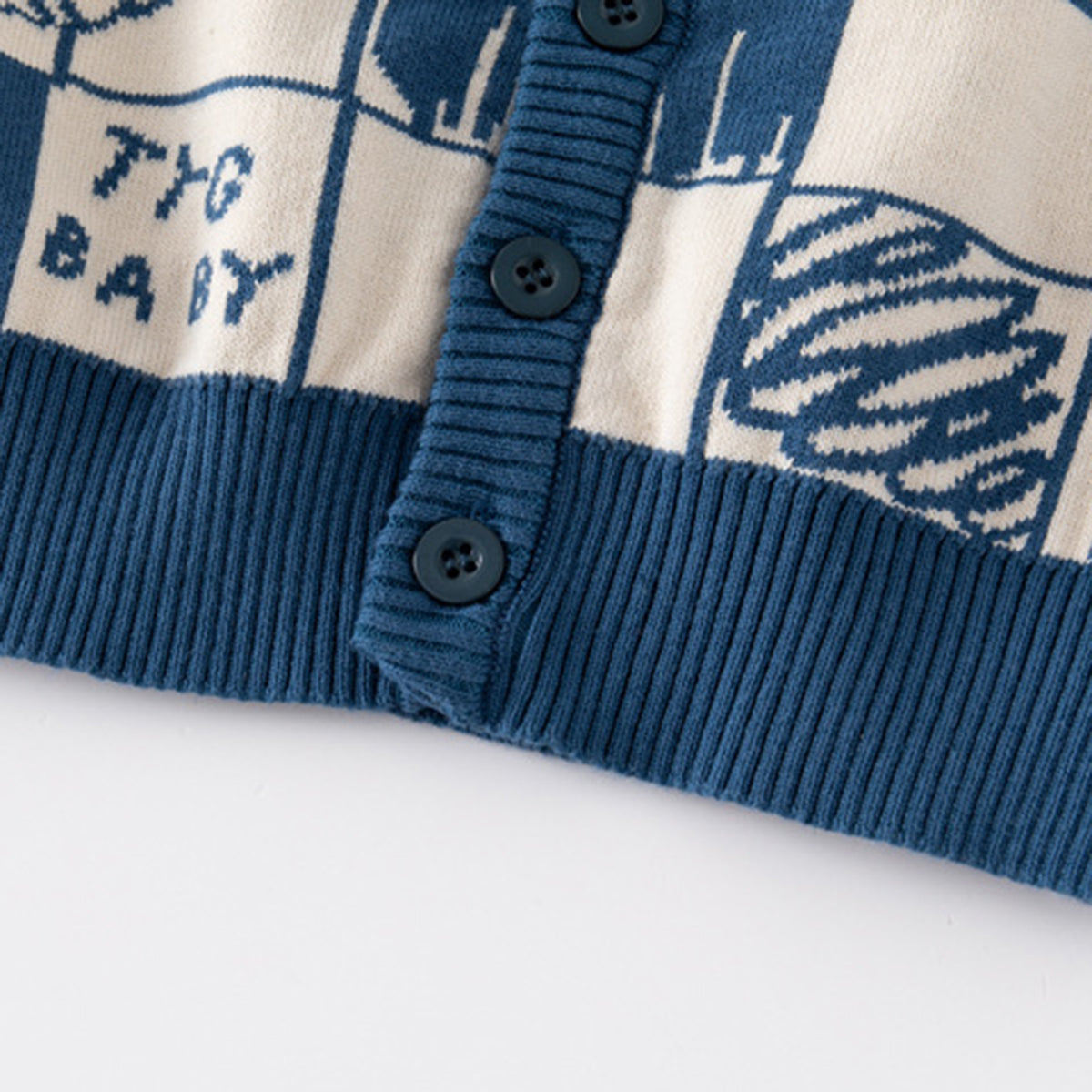 Boys Blue Cardigan With Self Design Cat Ptterns Sweaters & Cardigans