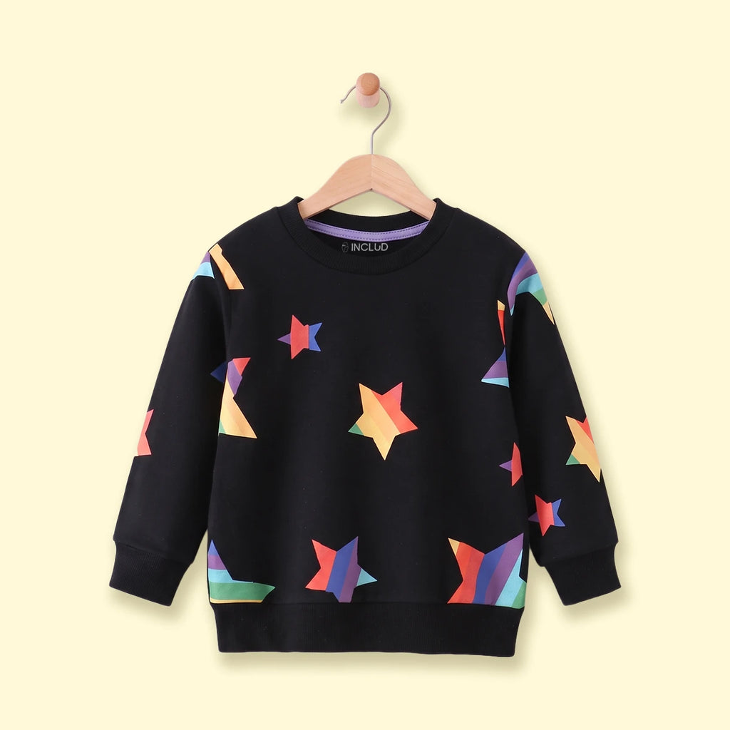 Boys Black Star Print Round Neck Sweatshirt Sweatshirts & Hoodies Black 1-2 Y
